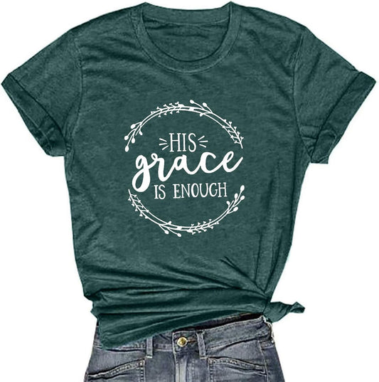 Christian Shirts for Women His Grace Is Enough T Shirt Easter Jesus Short Sleeve Casual Tee Tops